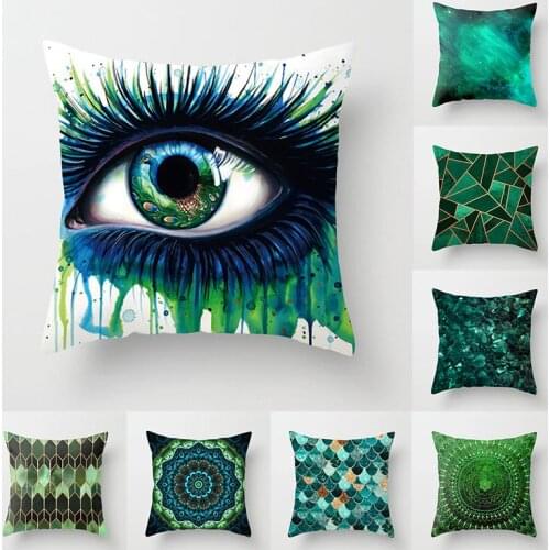 45x45 Green Series Peach Skin Cushion Cover Eye Geometry Abstract Decorative Pillowcase for Sofa Bed Living Room Home Decoration