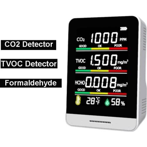 5 in1 Air Detector CO2/Temperature Humidity/HCHO/TVOC Sensor Multif Digital Air Quality Carbon Dioxide TVOC HCHO Detector