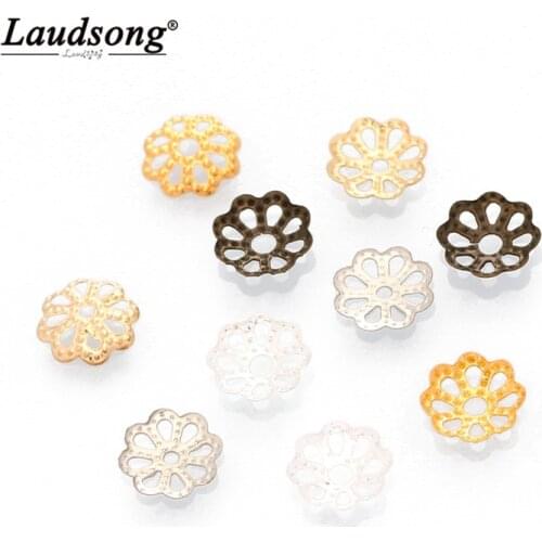 500PCS 7MM Flower Leaf Metal Beads Caps Spacer Cone End Filigree Connector Finding For DIY Needlework Jewelry Making Supplies
