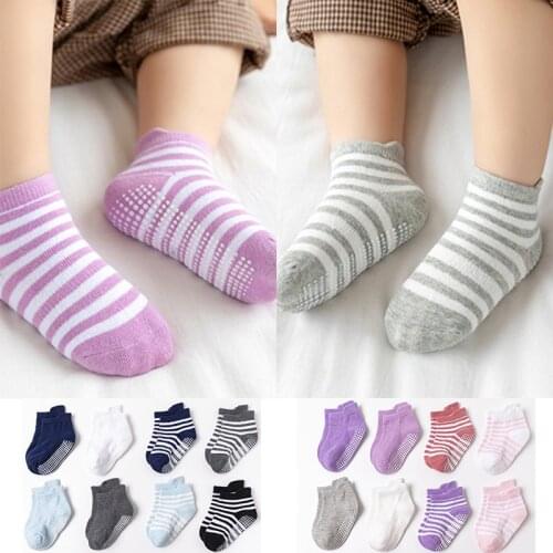 6 Pairs/lot 0 to 5 Yrs Cotton Childrens Anti-slip Boat Socks For Boys Girl With Rubber Grips Four Season Floor Kid Sock