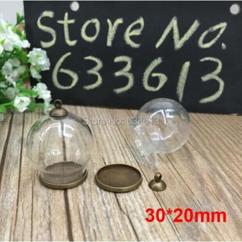 Free Ship! *NEW* 50sets/lot 30mm (20mm opening) Glass globe & setting base & cap finding glass bottle vials pendant jewelry DIY