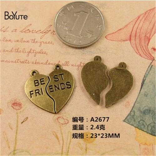 BoYuTe (60 Sets/Lot) 23*23MM Vintage Charms Antique Brozne Plated Zinc Alloy Heart Friends Pendant for Jewelry Making Findings