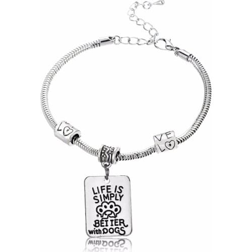 12PC/Lot Geometric Life Is Simply Better With Dogs Puppy Pet Paws Bracelets Love Beads Bangle Women Animals Lovers Party Gifts