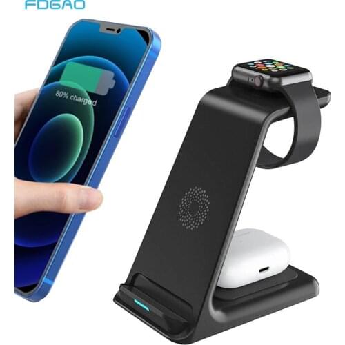 15W Fast Wireless Charger For Apple iWatch 6 Airpods Pro iPhone 12 11 XS XR X 8 3 in 1 Phone Charging Holder for Samsung S21 S20