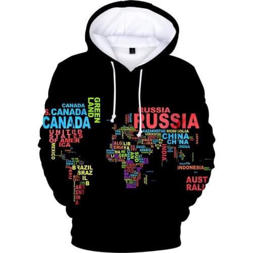 Black 3D Hoodies Print WORLD MAP Hoodie Men 3D Sweatshirt Women Harajuku Sweatshirt Casual Hot sale WORLD MAP 3D Hoodies Clothes