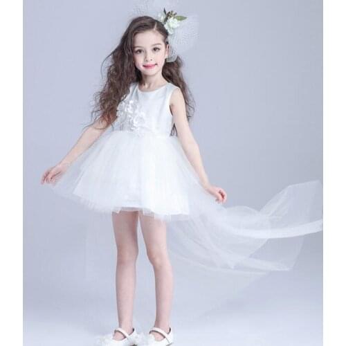 Kids Dresses For Girls 3- 14 Years 2017 New Design Flower Girl Dresses For Weddings Child Birthday Party Gown Dress Long Tail