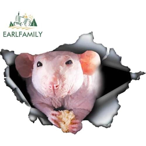 EARLFAMILY 13cm x 9.3cm Hairless Rat Car Sticker Torn Metal Decal Reflective Stickers Waterproof 3D Car Styling Pet Car Decal