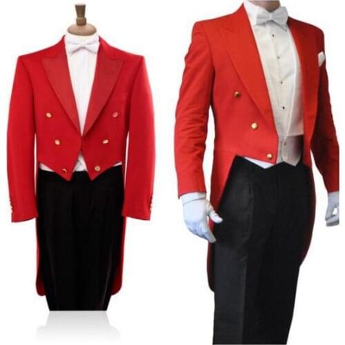 Custom Made To Measure Red Tailcoat Men Black Pants White Vest,Bespoke Red Long Tail Tuxedo Tail Coat,Tailor Red Tuxedo Tailcoat