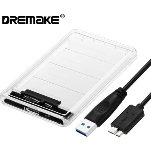 USB 3.0 Micro-B External Hard Drive Enclosure 5 Gbps for 2.5 Inch SATA HDD and SSD Tool Free-Transparent