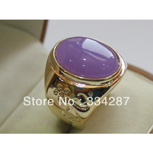Beautiful Purple Double-heart shape jades Mens Gift Jewelry Ring 13X18MM Bead