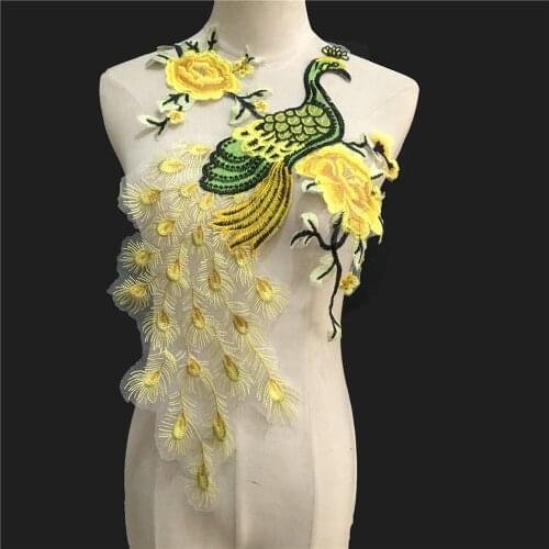 Beautifully designed peacock feather lace embroidery dress sewing DIY craft clothing supplies accessories 1 piece for sale