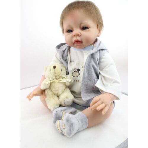 Freeshipping 22inch , 55cm High Quality Babydoll Imported Mohair Doll Silicone Vinyl Toys Children Birthday Present
