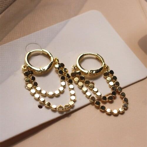 FFLACELL 2020 Fashion Chic Minimalist Gold Metal Geometric Round Lock Tassel Stud Earrings for Women Girl Wedding Party Jewelry