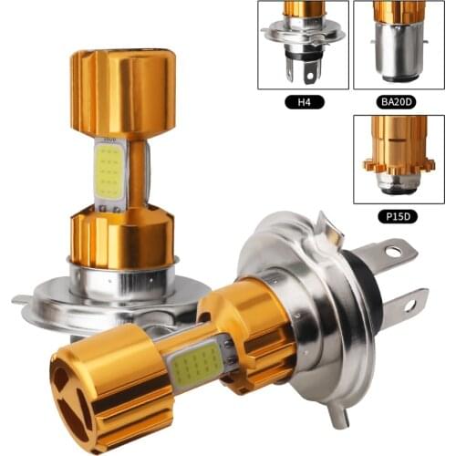 Motorcycle Headlight Bulb H4 BA20D P15D Motorbike Fog Light High/Low Beam Led Bulbs 18W LED 3 COB Light Super Bright White 12V