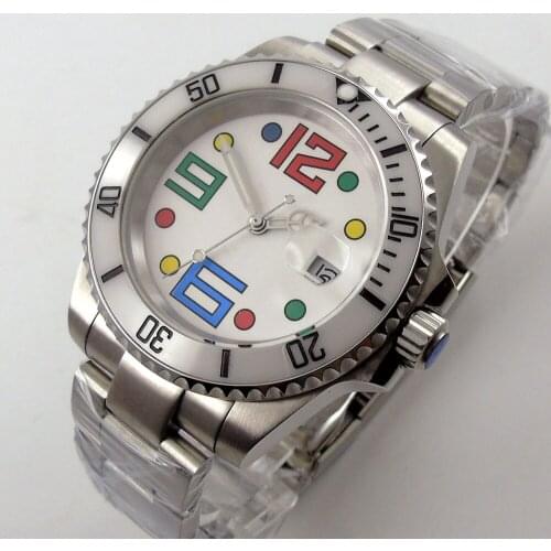 40mm white dial date colorful marks luminous white Ceramic Bezel Automatic movement Mens watch