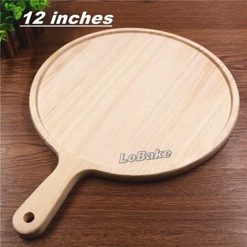 Latest 12 inches 1.7cm height wooden round pizza pan with handle and hanger pizza stones pie pancake pans cooking supplies
