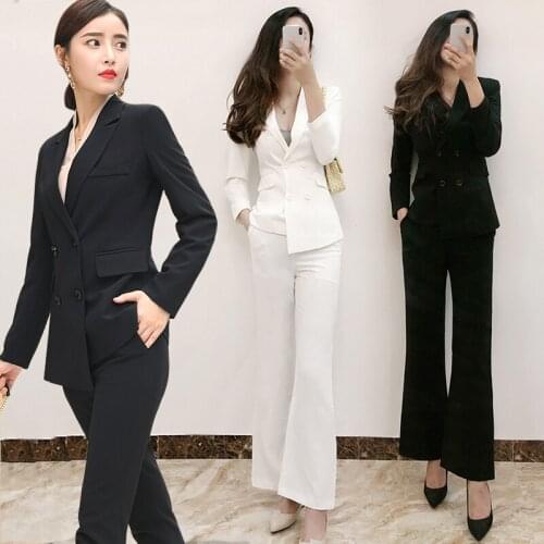 Spring and Autumn New Fashion Irregular Double-breasted Slim Suit Wide Leg Pants Womens Casual Workwear Suit Solid Color Set