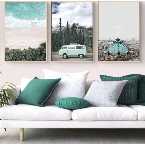 Nordic Hanging Painting Countryside Landscape Castle Bus Living Room Decoration Painting Hotel Club Posters and Prints Kitchen