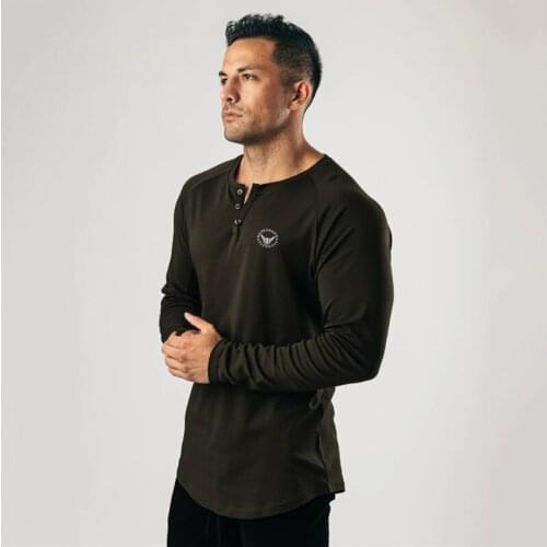 Casual Long Sleeve Cotton T-shirt Men Gym Fitness Bodybuilding Workout Slim T Shirt Male Solid Tee Tops Sport Training Clothing