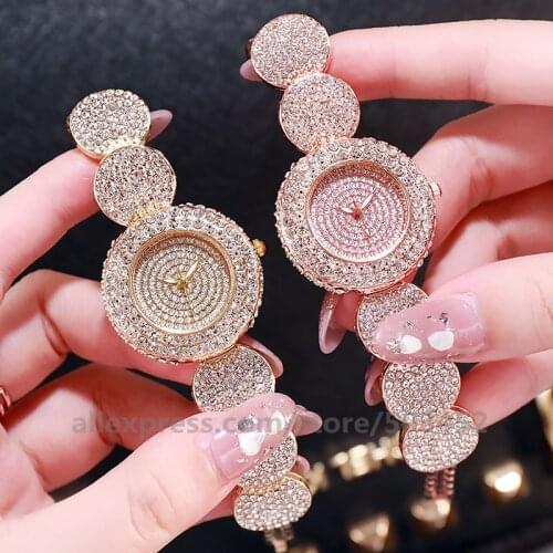 50pcs/Lot Luxurious Starry Sky Rhinestone Wrist Watch For Women With Round Full Of Diamonds Dial Clock Watch Bracelet Wholesale