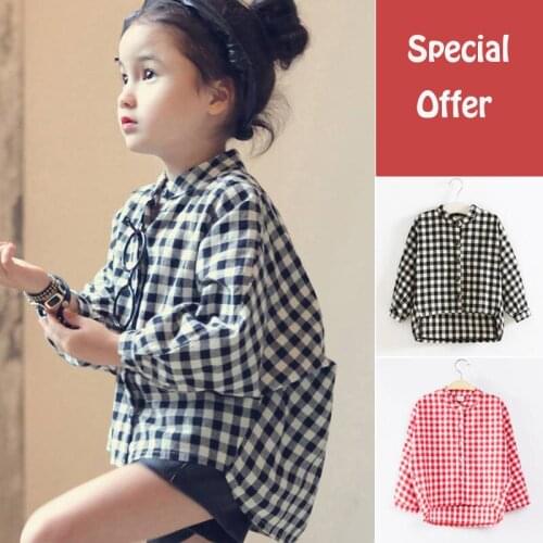 Girls Long Sleeve Cotton Shirt 2020 Spring Fall Childrens Single-Row Button Casual Thin Tops Baby Kids Trendy Plaid Blouse X413