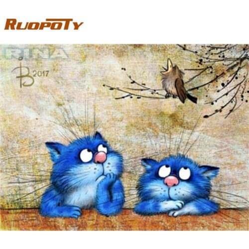 RUOPOTY Two Blue Cats Animal Painting By Numbers Kits For Kids HandPainted Diy Gift 60x75cm Framed Oil Paint Home Decor Photo