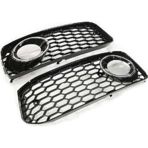 Black Honeycomb Open Vent S-Line Bumper Front Fog Light Grille (Black/Chrome Ring) For Audi A5 S5 8T free shipping