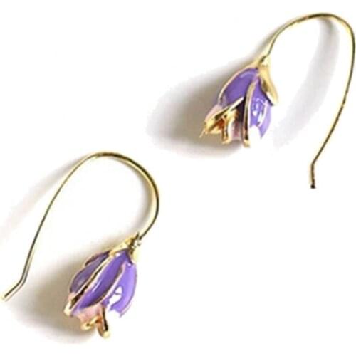 Vintage Enamel Flower Pendant Women Hook Earrings Valentine Day Gift Серьги