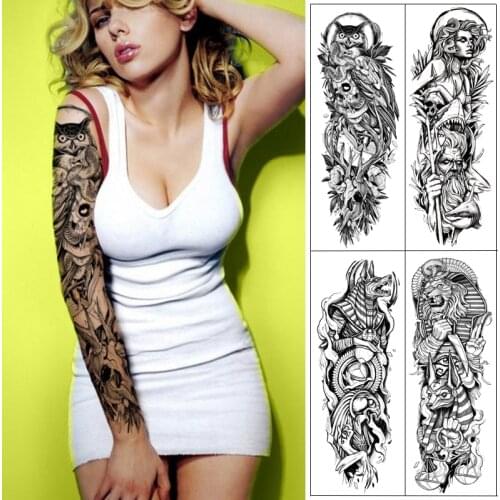 Waterproof Temporary Tattoo Sticker Skull Owl Full Arm Large Size Sleeve Tatoo Fake Tatto Flash Tattoos For Men Women