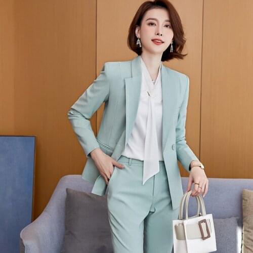High Quality Fabric Autumn Winter Formal Women Blazers Professional OL Styles Pantsuits Female Trousers Set Pantsuits Career