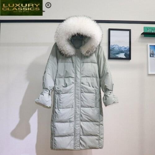 Women Winter Clothes Coat 2021 Korean Warm Duck Down Jacket + Natural Raccoon Fur Hooded Womens Down Jacket Hiver LW1599