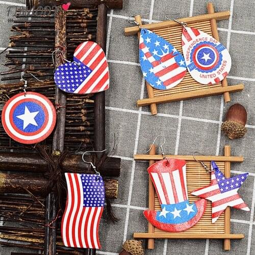 FIMAODZ USA American Flag Drop Earrings for Women Stripe Star Fashion Design Statement Earrings Independence Day Jewelry Gift