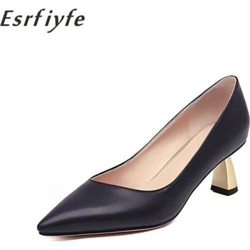 ESRFIYFE 2021 New Fashion Spring Summer Shoes Women Party Wedding Shoes Woman Pumps Black Beige Solid Ladies High Heels Pumps