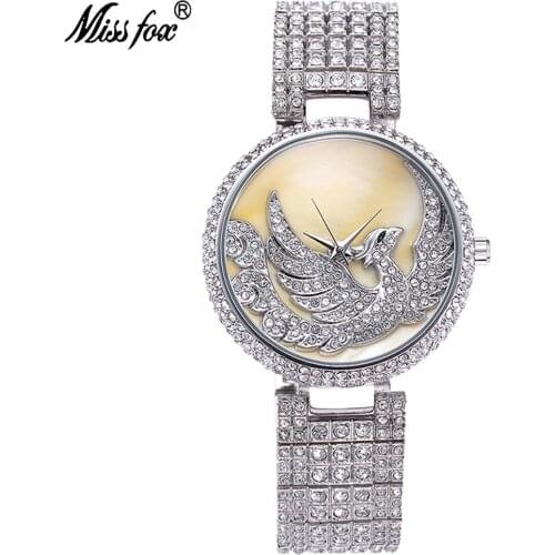 MISSFOX Women Phoenix Luxury Watches Full Rhinestone Dial Waterproof Stainless Steel Strap Luxury Ladies Wristwatch V277