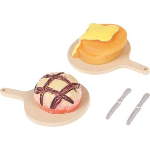 1:12 Dollhouse Miniature Cheese Pineapple Bread Knife Tray Set Model Accessories