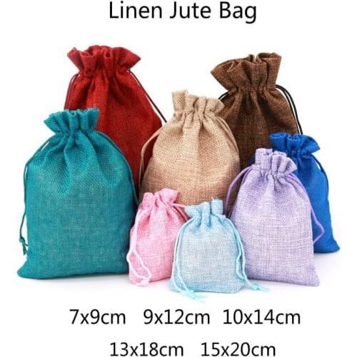 1pc Multi size Linen Jute Drawstring Gift Bags Sacks Wedding Birthday Party Favors Drawstring Gift Bags Baby Shower Supplies