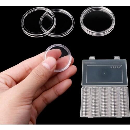 100 Coin Container Holder Storage Box 27mm Round Box Plastic Collectibles Storage Organizer