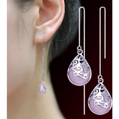 100% 925 sterling silver fashion natural opal stone ladies`drop earrings women jewelry Anti allergy wholesale birthday gift