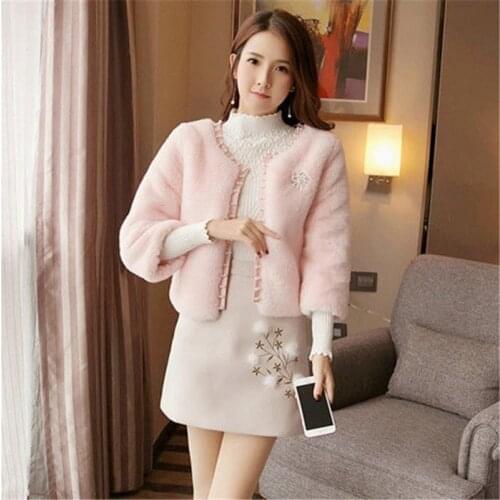 2019 Women Clothes Suit Women Faux Fur Beading Coat And Hairball Embroidery Skirt Two Piece Sets Female Thick Warm Suit K197