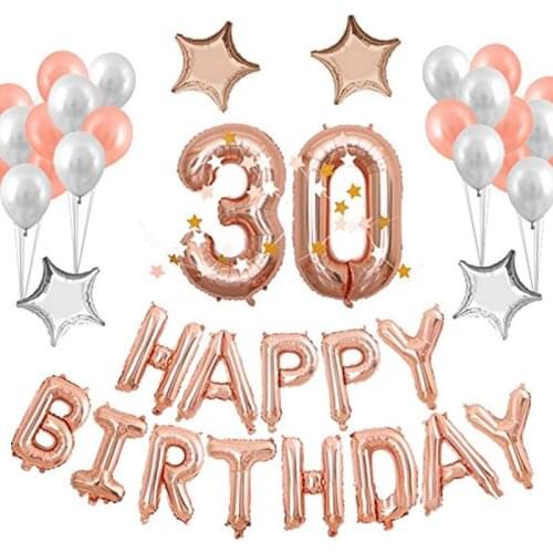 44pcs/lot 16 18 21 30ST Rose Gold Balloon 40inch with Happy Birthday Banner Latex Balloons for Party Decorations Supplies