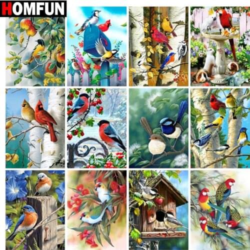 HOMFUN Diamond Painting Cross Stitch "Bird flower scenery" 5D DIY Diamond Embroidery Full Square/round Rhinestone Of Picture