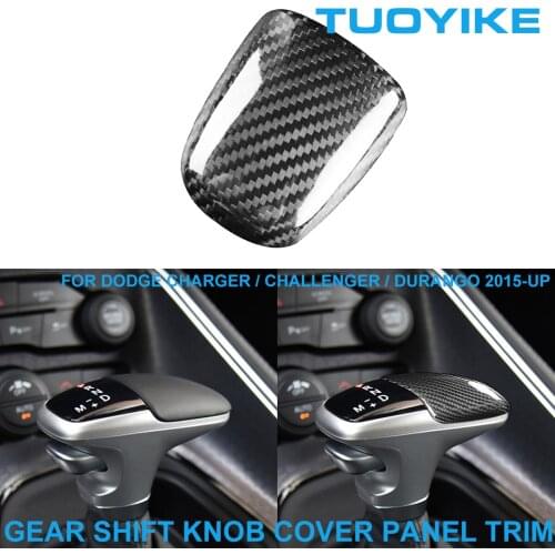 LHD Car Styling Real Dry Carbon Fiber Gear Shift Knob Cover Panel Trim Sticker For Dodge Charger Challenger Durango 2015-2021
