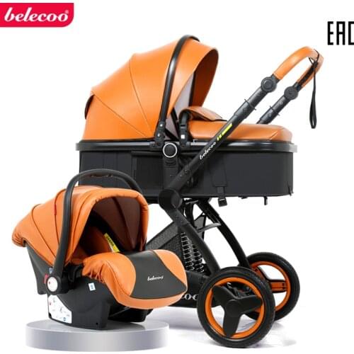 Belecoo baby stroller 2-in-1 3-in-1 foldable large wheels ecological leather shock absorber Russia free shipping