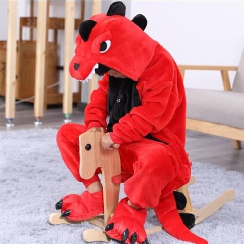 Childrens pajamas cartoon new jumpsuit flannel dinosaur animal play suit long-sleeved hoodie warm cute funny one-piece pajamas
