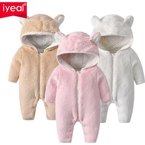 IYEAL Newborn Infant Baby Boys Girls Romper Warm Fleecel Cartoon Hooded Long Sleeve Solid Jumpsuit Toddler Clothes Outfits