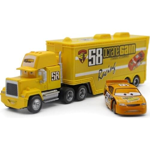 Disney Pixar Cars Lightning McQueen 2pcs No.58 Mack Truck + Racer Diecast Metal Alloy And Plastic Model Toys Car Gifts For Kids