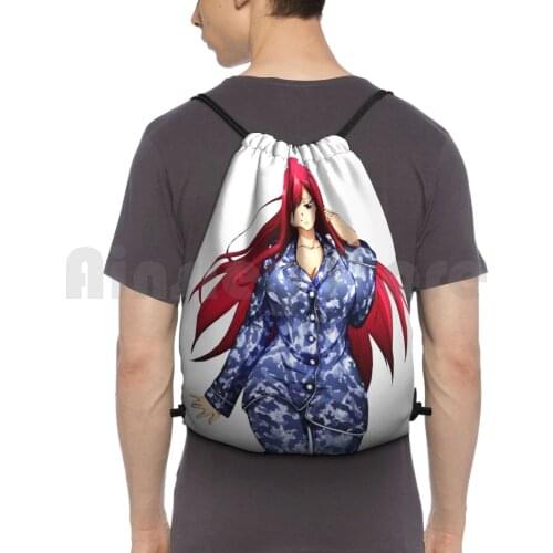 Erza Backpack Drawstring Bags Gym Bag Waterproof Fairy Tail Lucy Fairy Tail Ecchi Manga Sexy Anime Ladie Natsu Mirajane