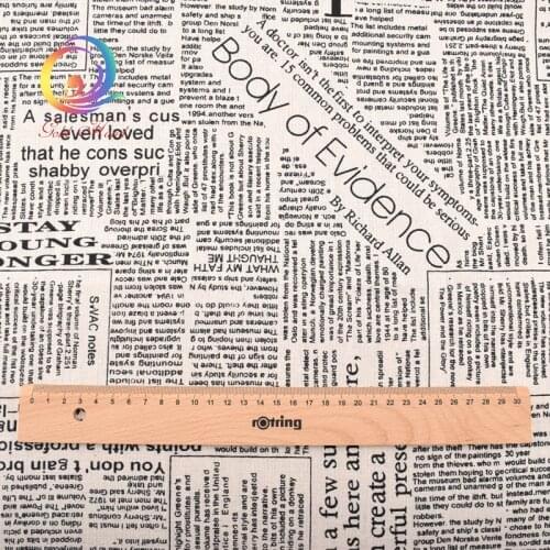 Haisen,Printed Newspaper Cotton Linen Fabric For Quilting,Sewing,Sofa,Curtain,Bag,Cushion,Furniture Cover Decoration Half Meter