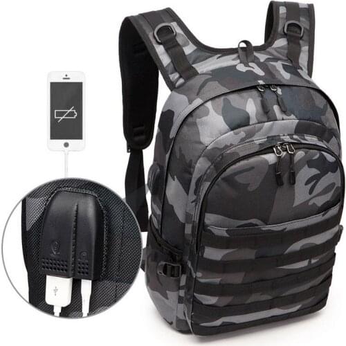 Camouflage Backpack Travel Large Schoolbag Backpacks USB Portable Computer Bag Laptop Stripe Three Zipped