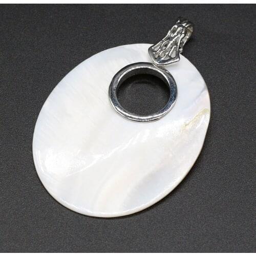 Natural Stone Egg-Shaped Shell Pendant 45x55mm For DIY Geometric Decorative Jewelry Simple Style Accessories